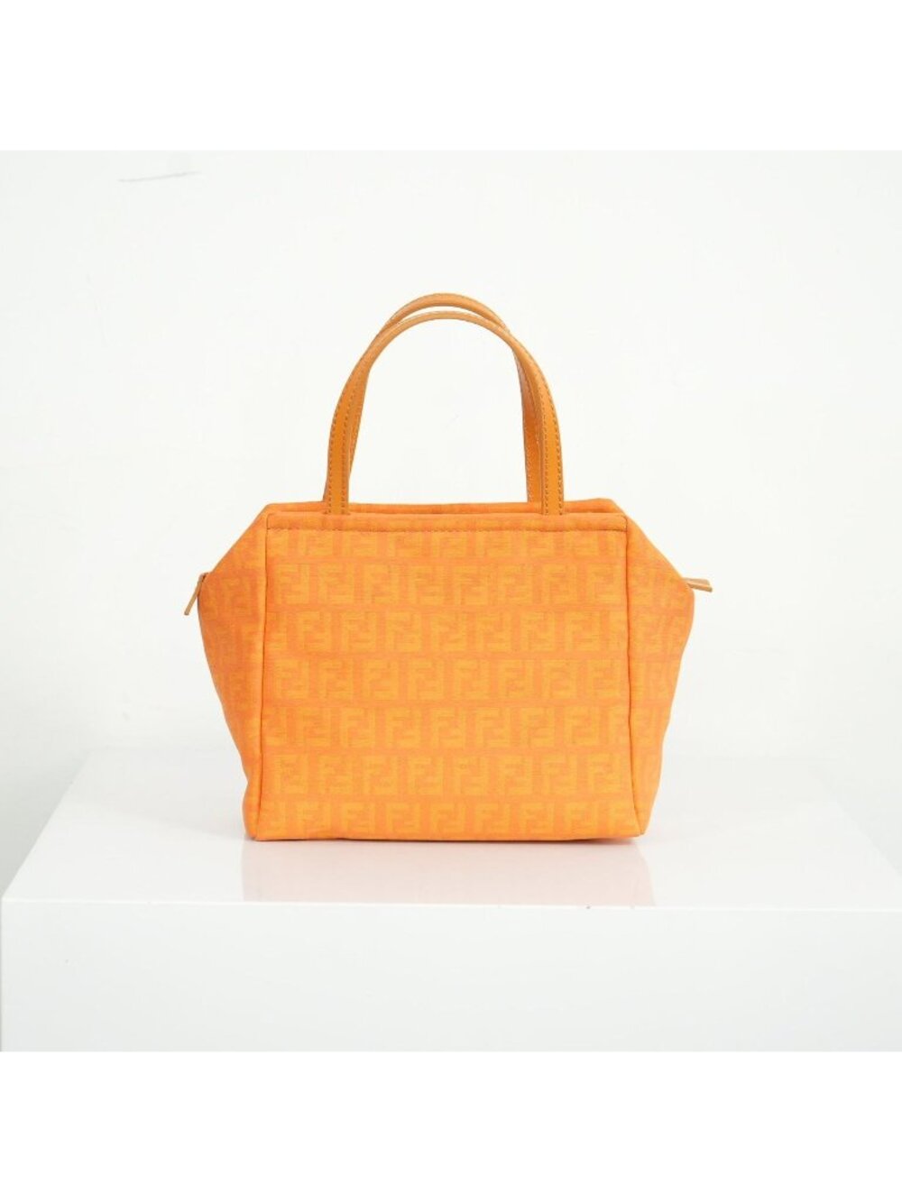 Fendi Vintage Orange Zucchino Canvas Mini Boston Handbag Pouch